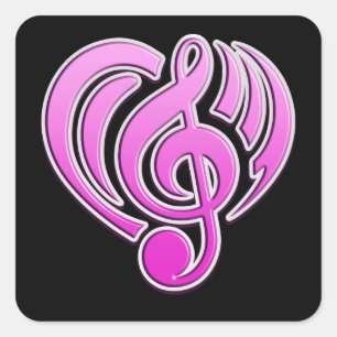 Pegatina Cuadrada Amor Musical Vibraciones Corazón Rosa Nota Musical