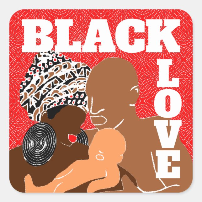 Pegatina Cuadrada Amor negro rojo Marrón Amor Negro Familia Negra (Anverso)