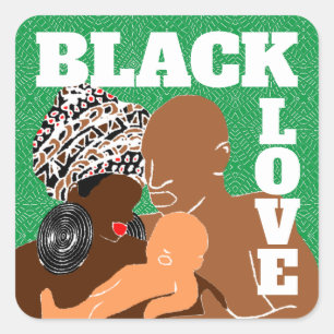 Pegatina Cuadrada Amor negro verde Amor marrón Amor negro