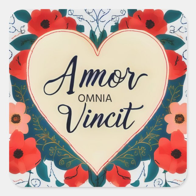 Pegatina Cuadrada Amor Omnia Vincit - cita (Anverso)