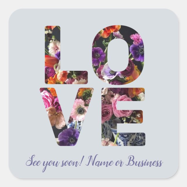 Pegatina Cuadrada AMOR Personalizable Temático Valentine Foto Floral (Anverso)