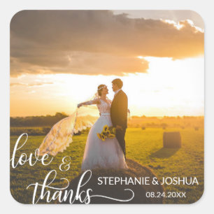 Pegatina Cuadrada AMOR personalizado y GRACIAS Guión blanco   FOTO