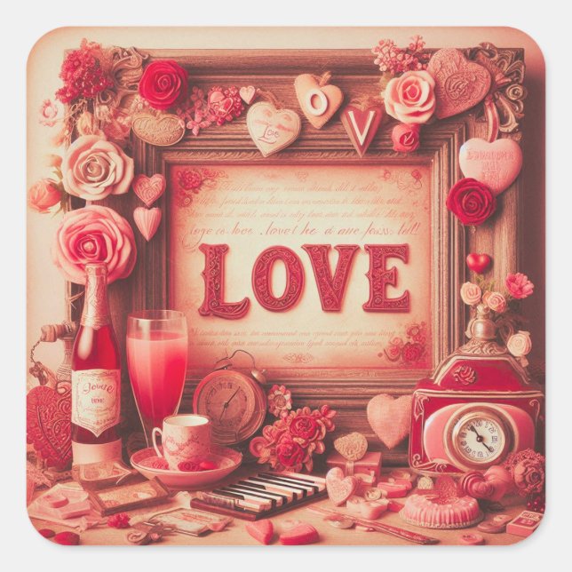 Pegatina Cuadrada Amor por Día de San Valentín (Anverso)