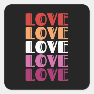 Pegatina Cuadrada Amor Repetir texto Orgullo Lésbico LGBTQ