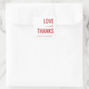 Pegatina Cuadrada Amor Rojo Sincero Gracias