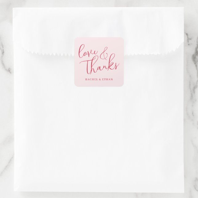 Pegatina Cuadrada Amor Rosa Romántico Gracias (Bolso)