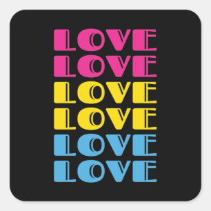 Pegatina Cuadrada Amor Texto repetido Orgullo LGBTQ Pansexual