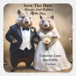 Pegatina Cuadrada "Amor Verdadero en Australia: Wombats Contrayendo 