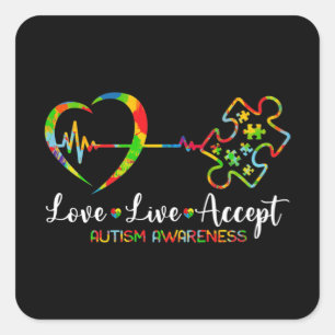 Pegatina Cuadrada Amor Vivo Acepta Autismo Sensibilización Hombres M