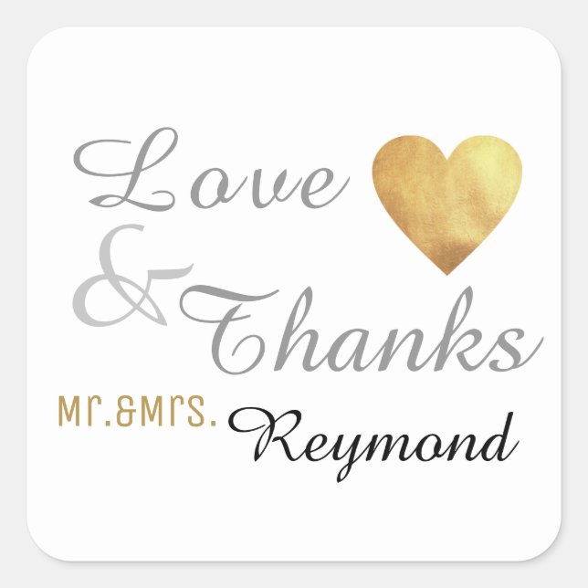 Pegatina Cuadrada amor y gracias. boda  (Anverso)