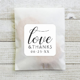 Pegatina Cuadrada Amor y gracias Boda de escritura blanca moderna en