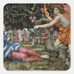 Pegatina Cuadrada Amor y la doncella (aceite sobre lienzo)