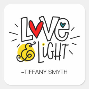 Pegatina Cuadrada Amor y luz, con letras a mano