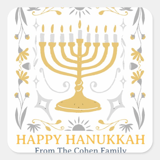 Pegatina Cuadrada Amor y luz | Familia Hanukkah Happy simple (Anverso)