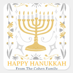 Pegatina Cuadrada Amor y luz Familia Hanukkah Happy simple