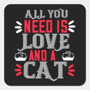 Pegatina Cuadrada Amor Y Un Gato Señora Loca De Los Gatos Gatito L