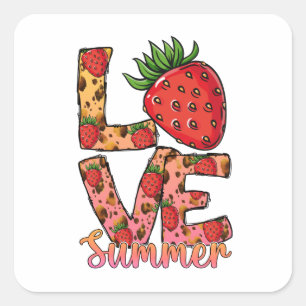 Pegatina Cuadrada Amor y verano Rosa y marrón Fresca fresa