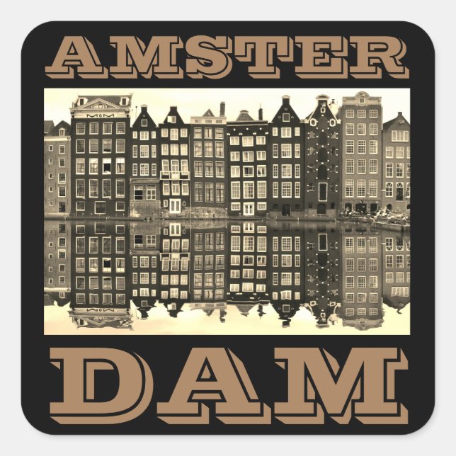 Pegatina Cuadrada Amster Dam Poster (Anverso)