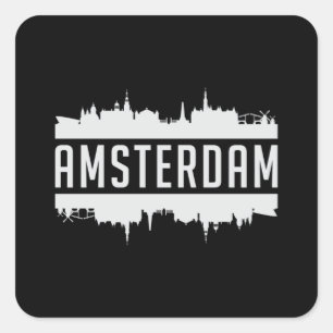 Pegatina Cuadrada Amsterdam City Skyline Cityscape Idea de regalo di