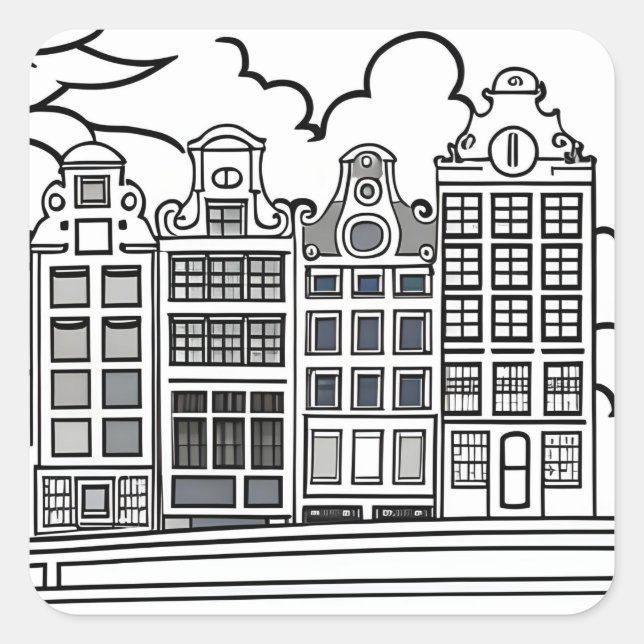 Pegatina Cuadrada Ámsterdam minimalista (Anverso)