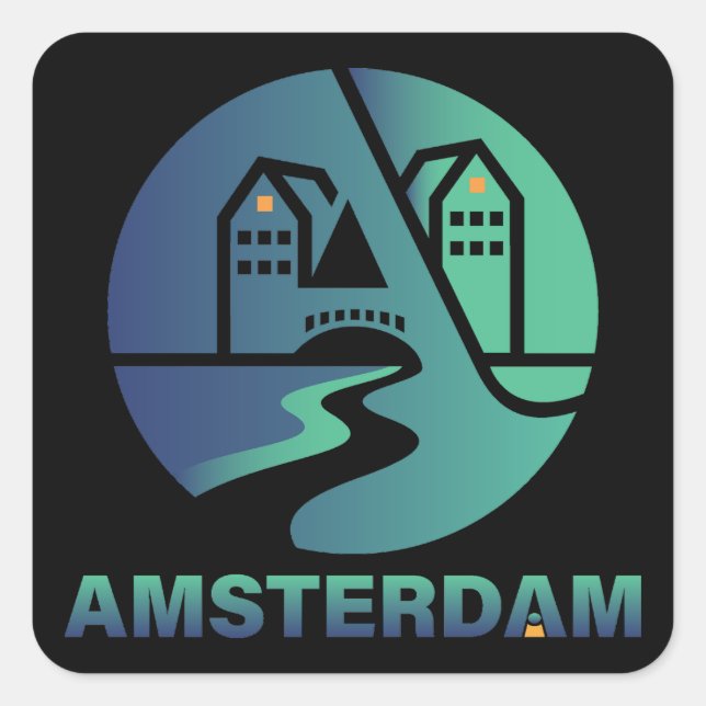 Pegatina Cuadrada Ámsterdam Países Bajos Europa (Anverso)