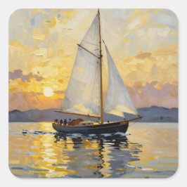 Pegatina Cuadrada An Impasto Illustration of a Sailboat at Sunset