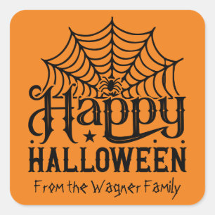 Pegatina Cuadrada añada nombre de araña Guay Happy Halloween