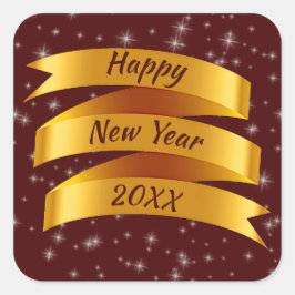 Pegatina Cuadrada Añadir año texto feliz año nuevo 20xx cinta de oro