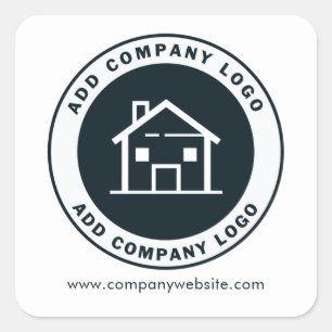 Pegatina Cuadrada Añadir la dirección web de la empresa con logotipo