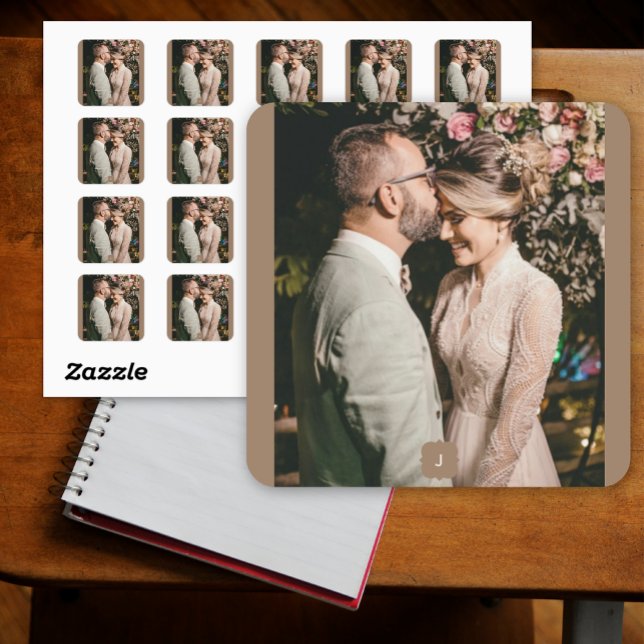 Pegatina Cuadrada Añadir pareja Boda monograma de fotografía (Subido por el creador)