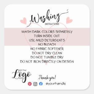Pegatina Cuadrada AÑADIR SUS instrucciones de lavado de LOGOTIPO peg