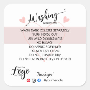 Pegatina Cuadrada AÑADIR SUS instrucciones de lavado de LOGOTIPO peg