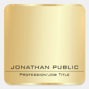 Pegatina Cuadrada Añadir tu texto Faux Gold Metallic Look Elegant