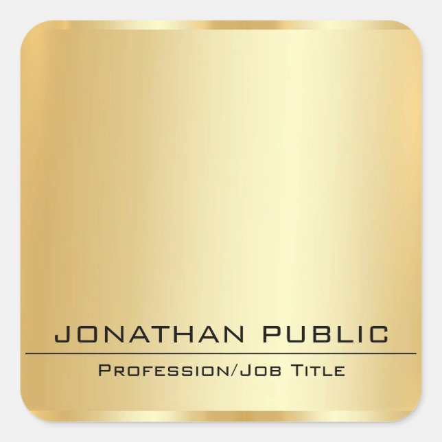 Pegatina Cuadrada Añadir tu texto Faux Gold Metallic Look Elegant (Anverso)