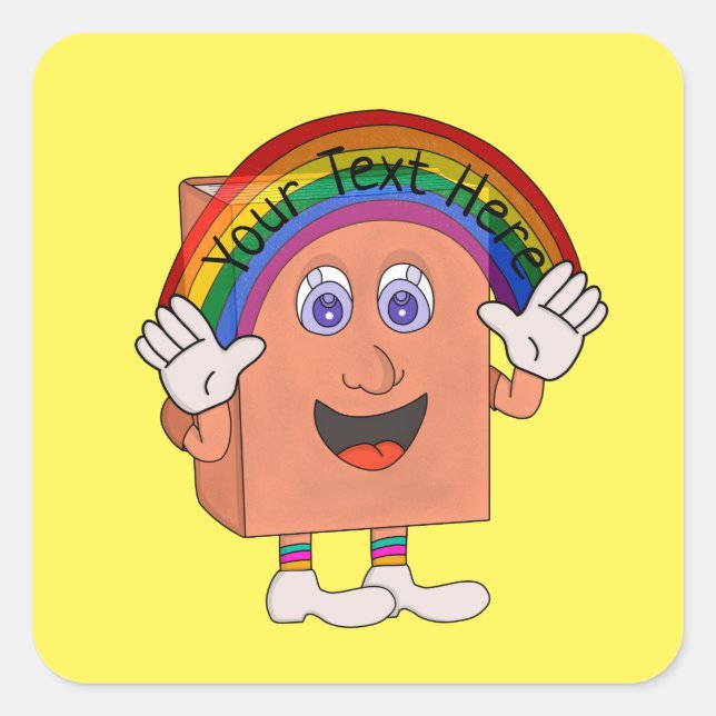 Pegatina Cuadrada Añadir un libro arcoiris de texto (Anverso)