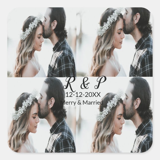 Pegatina Cuadrada Añadir una foto de pareja de recién casados añadir (Anverso)