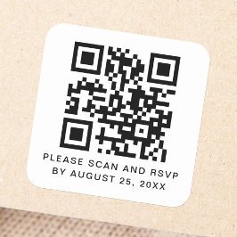 Pegatina Cuadrada Análisis de código QR y personalizado RSVP texto P