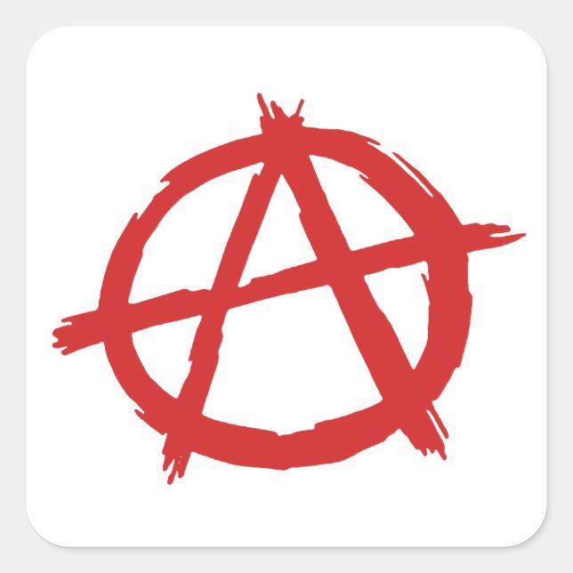 Pegatina Cuadrada Anarquista Rojo Símbolo Logo Anarquía (Anverso)