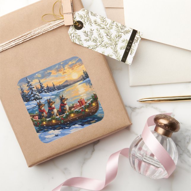 Pegatina Cuadrada Anatolian Shepherd Christmas Boat Holiday (Regalar)