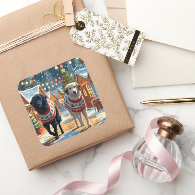 Pegatina Cuadrada Anatolian Shepherd Dogs Christmas Snow Holiday (Regalar)