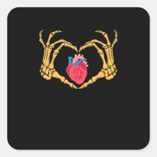 Pegatina Cuadrada Anatomía cardíaca de mano de esqueleto Enfermera c