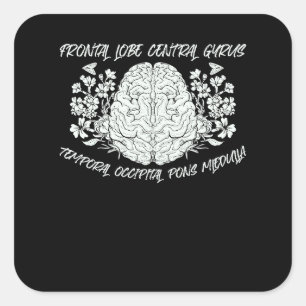 Pegatina Cuadrada Anatomía Cerebral Floral Enfermera Flores Escuela