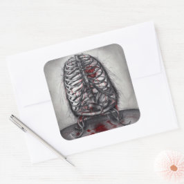 Pegatina Cuadrada Anatomía del Corazón de Jaula Vacía Arte de Horror