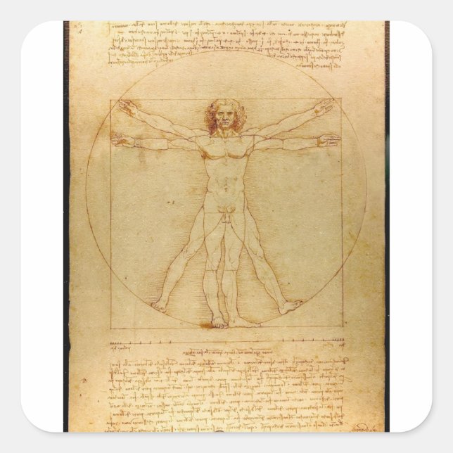 Pegatina Cuadrada Anatomía humana, hombre de Vitruvian de Leonardo (Anverso)