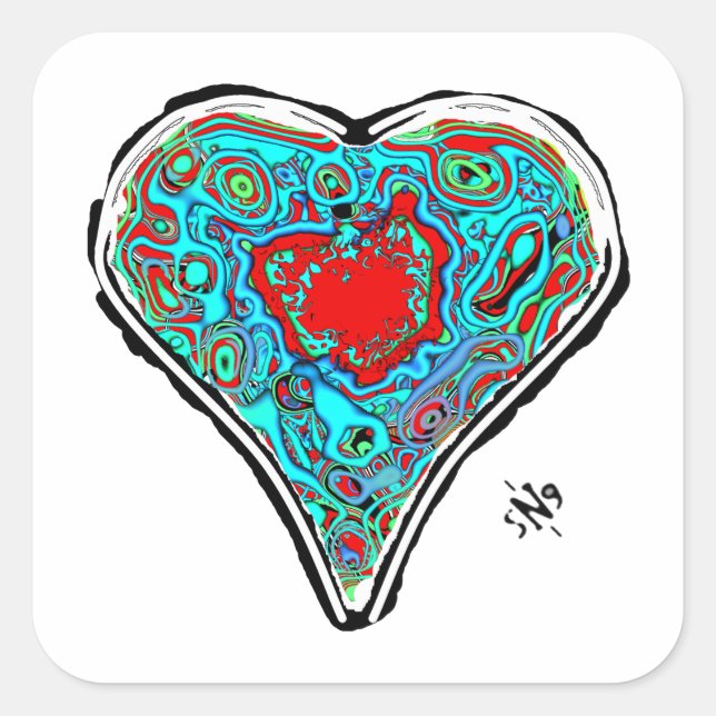 Pegatina Cuadrada Anatomía secreta de un corazón rojo v1 (Anverso)