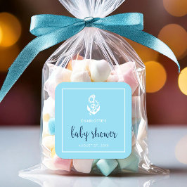 Pegatina Cuadrada Anchor Blue Script Baby Shower