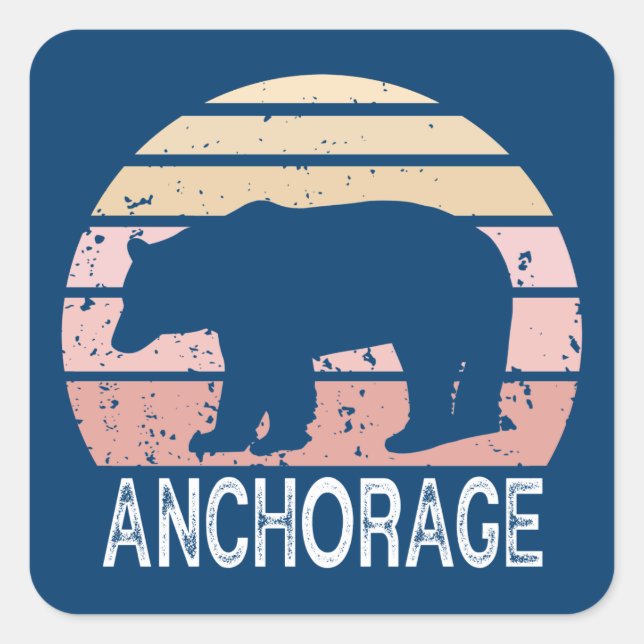 Pegatina Cuadrada Anchorage Alaska Retro Bear (Anverso)
