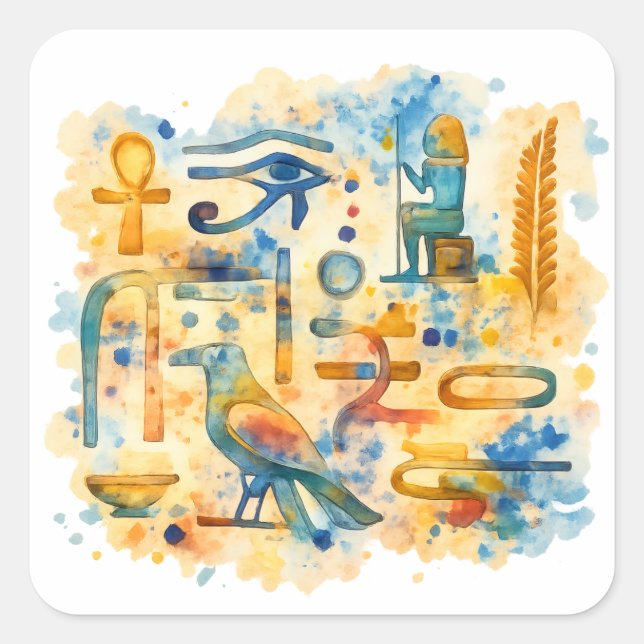 Pegatina Cuadrada Ancient Egyptian Eye of Horus & Pharaoh symbols (Anverso)