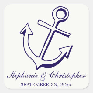 Pegatina Cuadrada Ancla de barco azul marino boda náutica