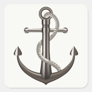 Pegatina Cuadrada Ancla de barco náutico marinero marrón gris boda